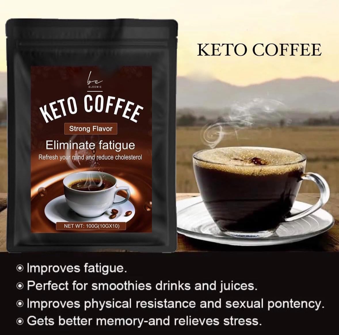 Bebloomie Keto Instant Coffee Natural Healthy Diet I Ketogenic Refuel Coffee with MCT