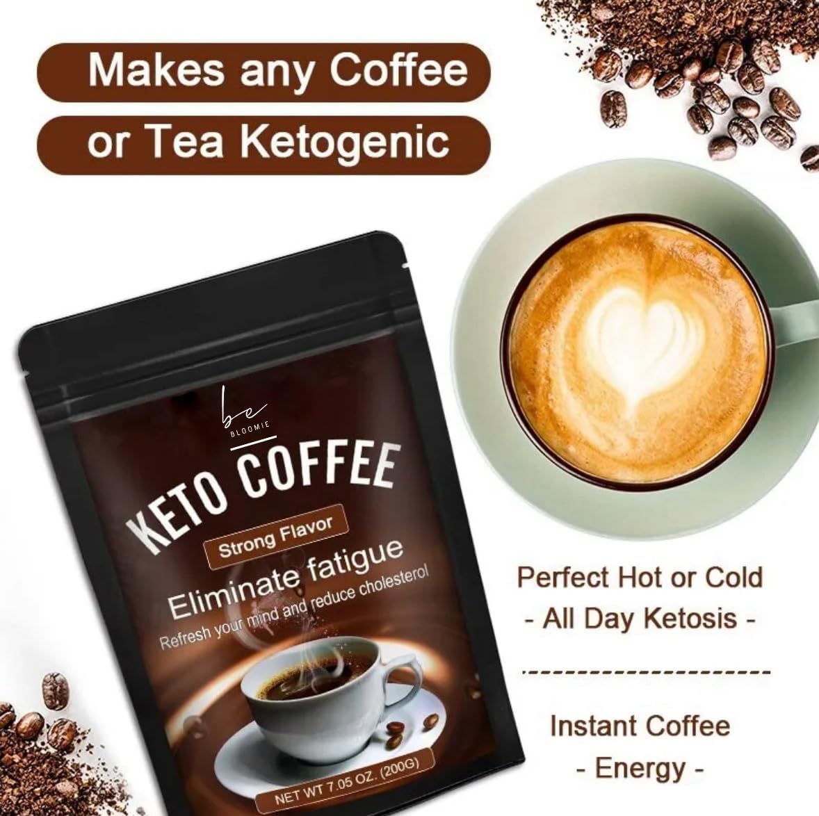 Bebloomie Keto Instant Coffee Natural Healthy Diet I Ketogenic Refuel Coffee with MCT